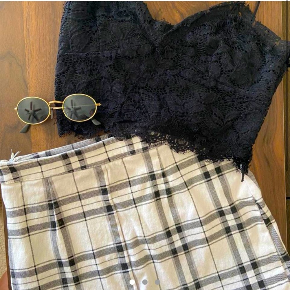 Black & White Plaid Zip-Up Skirt